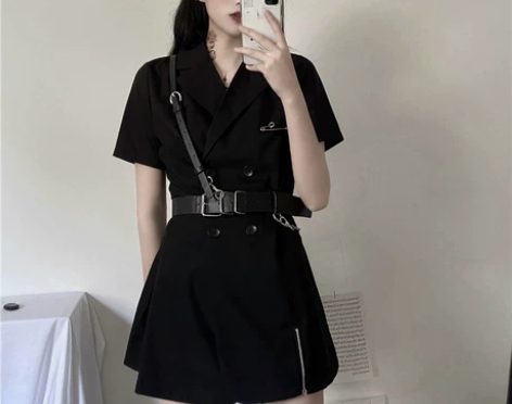 胖mm工装裙子女夏设计感小众大码复古桔梗西...