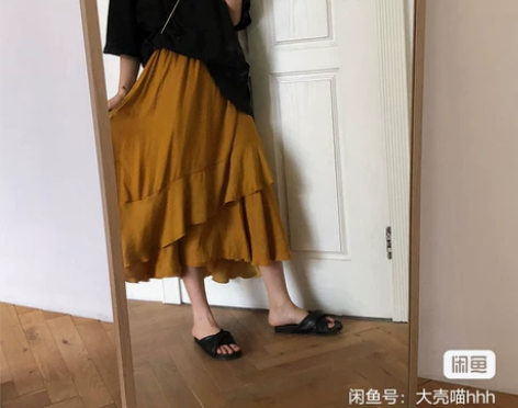 heygirl黑哥 不规则复古黄色半身裙女...