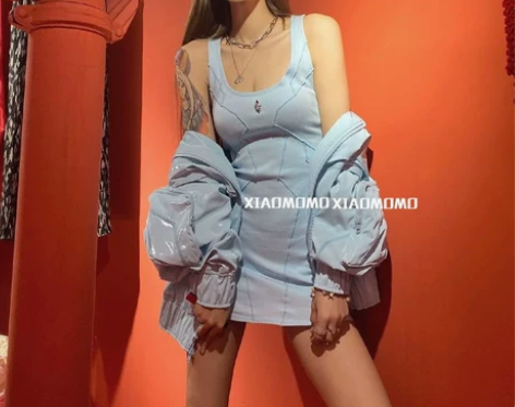 SMFK背心裙2021春夏新款胸前点缀工装...