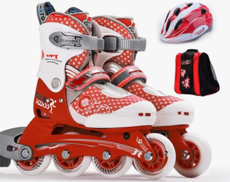新款米高溜冰鞋儿童全套装 轮滑鞋可调直排轮...