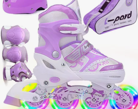 捷豹溜冰鞋女童轮滑鞋儿童初学者滑冰鞋可调大...