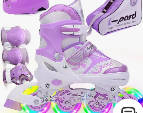 捷豹溜冰鞋女童轮滑鞋儿童初学者滑冰鞋可调大...