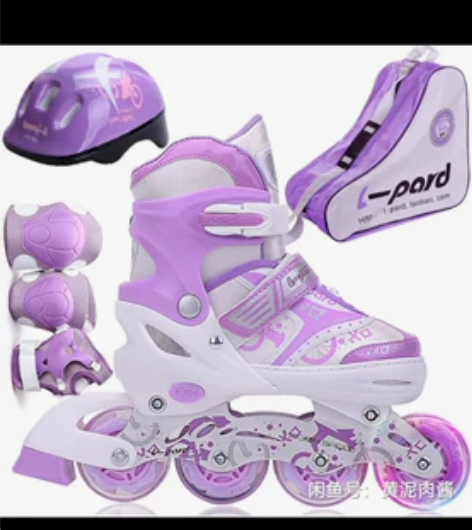捷豹溜冰鞋儿童， 颜色分类紫色前轮单闪套装...