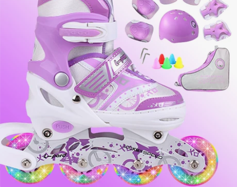 捷豹溜冰鞋儿童全套装男女旱冰鞋滑冰鞋直排轮...