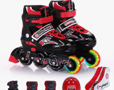 捷豹溜冰鞋儿童全套装可调滑冰鞋小孩旱冰鞋闪...