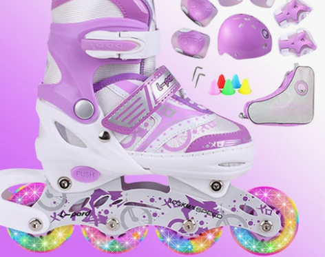 溜冰鞋儿童初学者全套装中大童女童男童可调专...