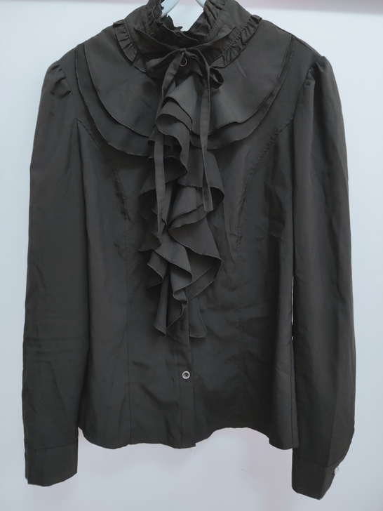 lo内搭黑色日系软妹长袖衬衫 花边荷叶边雪...