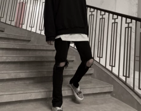 破洞牛仔裤 破洞牛仔裤修身FOG风格复古高...