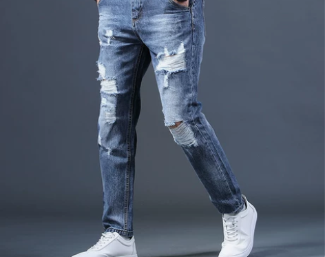 破洞牛仔裤 水洗破洞牛仔裤男刮烂休闲宽松裤...