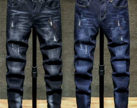 秋冬季男士牛仔裤男破洞韩版修身小脚裤子男休...