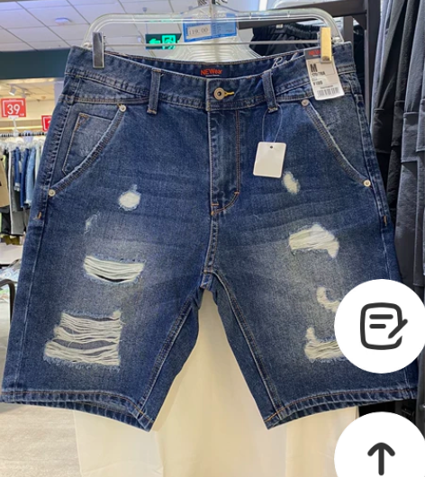 美特斯邦威男夸张破洞洗水牛仔中裤，.全棉竹...