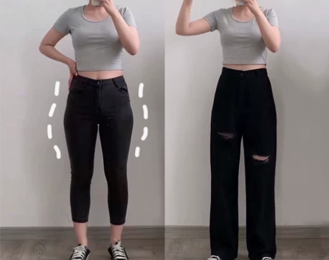 大码超火破洞牛仔裤女显瘦专治粗腿胖妹妹梨型...