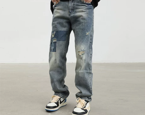 破洞牛仔裤 水洗破洞牛仔裤BKTL美式高街...