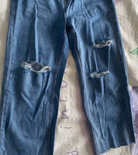 全新软牛仔破洞阔腿裤 尺码L 建议120以内
