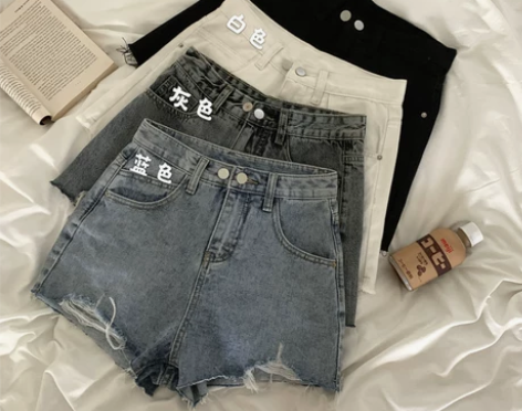 牛仔短裤女2022新款夏季薄款破洞阔腿裤子...