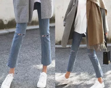 网红破洞八分牛仔裤女高腰2019春款cec直筒阔腿初恋裤小个...