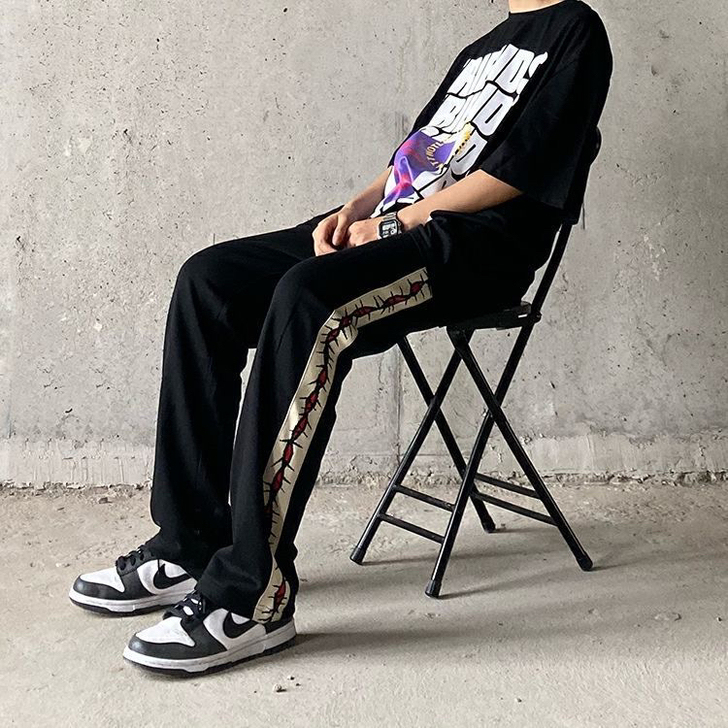 ins高街潮牌复古侧边串标运动卫裤宽松直筒...