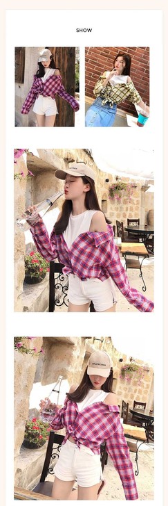 Fancyism 假两件衬衫女宽松百搭长袖...