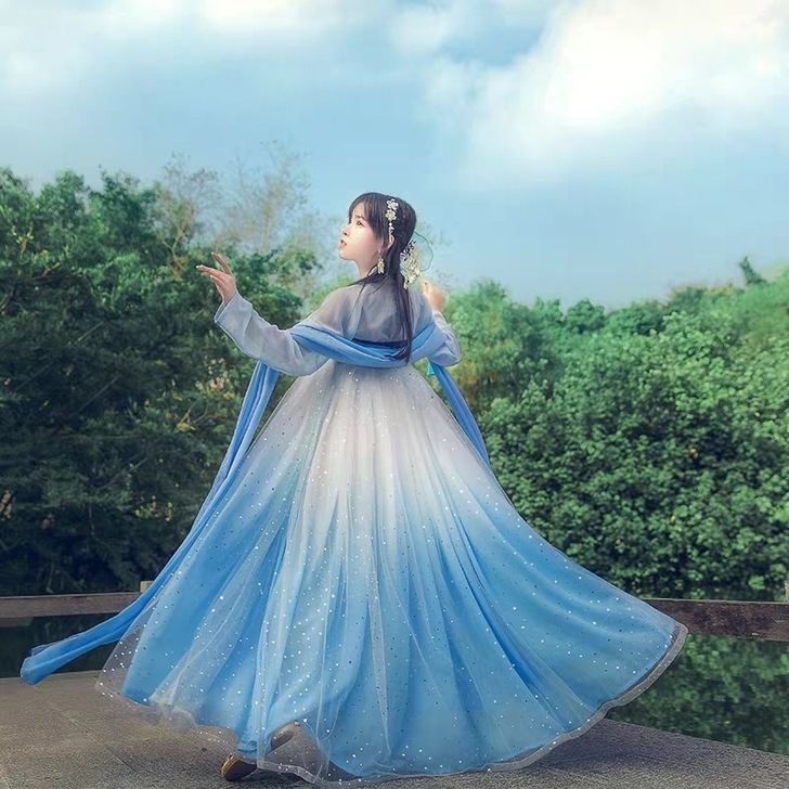 千韵岗【辰莲鱼梦】汉服女两片式齐胸襦裙渐变...