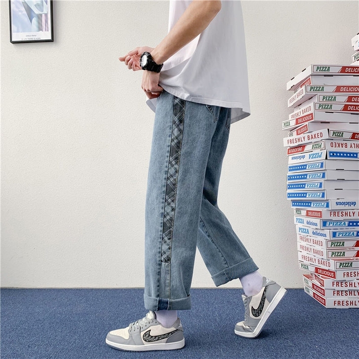 牛仔裤直筒宽松潮牌休闲春季九分裤韩版潮流阔腿男长裤