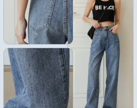 阔腿牛仔裤 拖地阔腿牛仔裤年瘦小个子雅高泫...