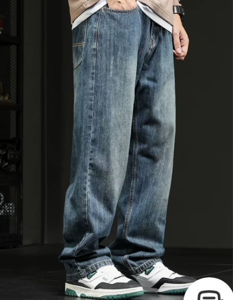 秋季日系复古牛仔裤男宽松直筒潮流休闲百搭春...