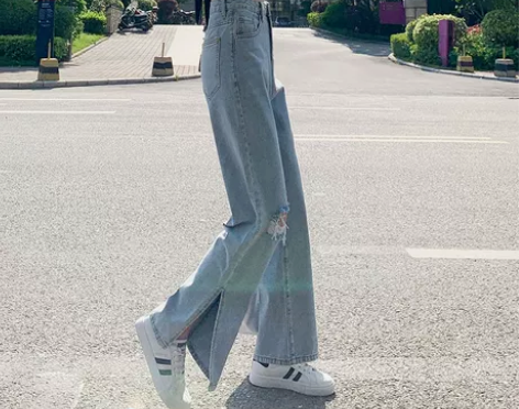 破洞牛仔裤女夏季薄款直筒宽松阔腿高腰202...