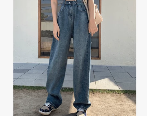 高腰显瘦阔腿牛仔裤女夏季泫雅复古直筒宽松拖...