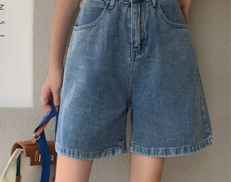 大码牛仔短裤女夏薄款阔腿宽松a字直筒中裤胖...