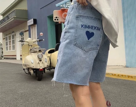 短裤女2021夏季新款宽松爱心毛边薄款高腰...