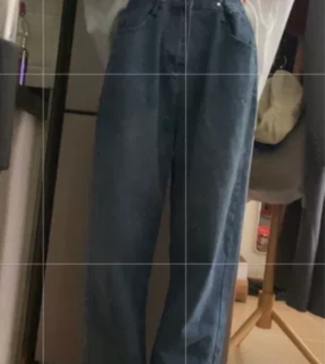 高腰阔腿直筒拖地牛仔裤 腰部调节扣，包容性...