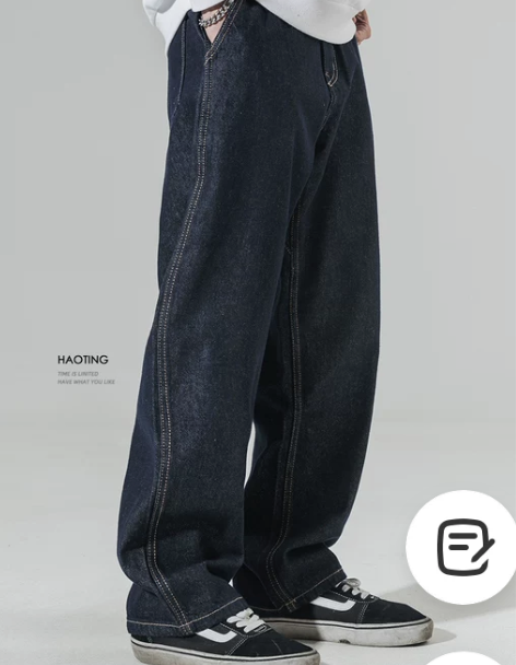 宽松直筒阔腿牛仔裤男复美式古宽松大码原色丹...