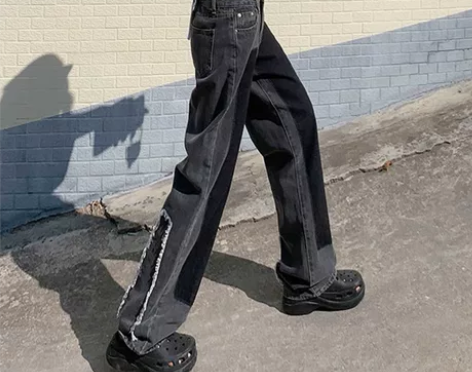 阔腿牛仔裤女秋欧美vibe高街设计感小众i...