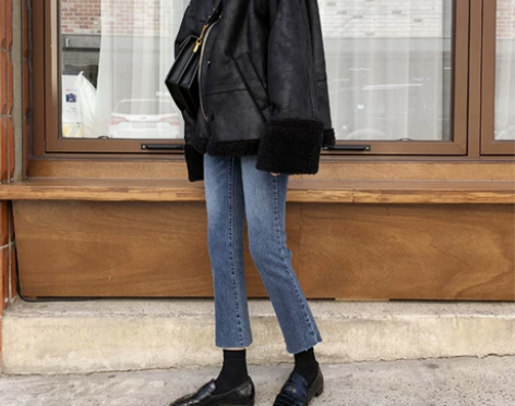 chic微喇叭裤女九分裤高腰显瘦牛仔裤宽松...