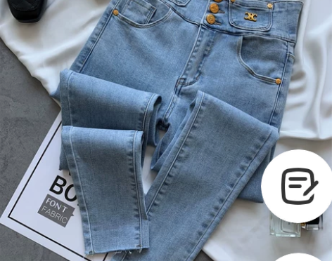 韩国东大门高腰三粒扣弹力紧身显瘦毛边小脚裤...