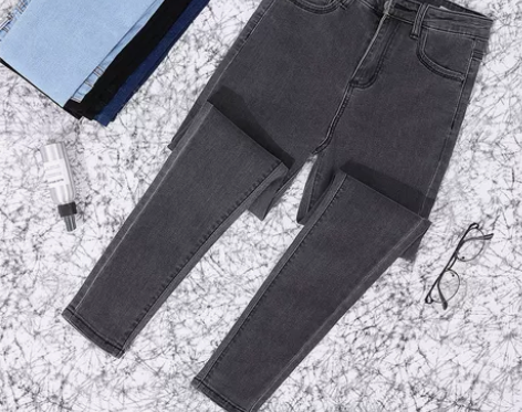 2022新款春秋季灰色九分牛仔裤女韩版紧身...