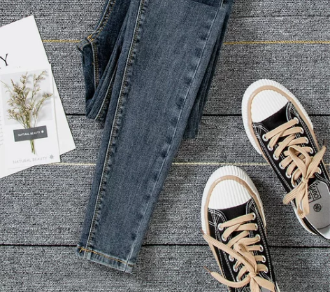 牛仔铅笔裤 铅笔蓝灰色裤女九分2022年春...