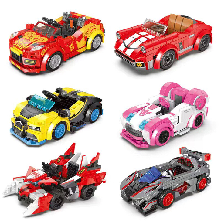 小颗粒拼装小汽车积木车DlY赛车跑跑卡丁车...