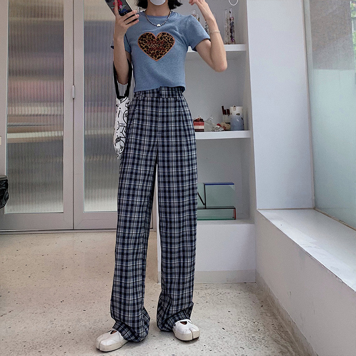 2toyoung 巨显腿长 高腰显瘦薄格子...