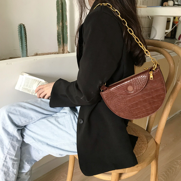 复古鳄鱼纹链条包2021新款简约单肩斜挎包...