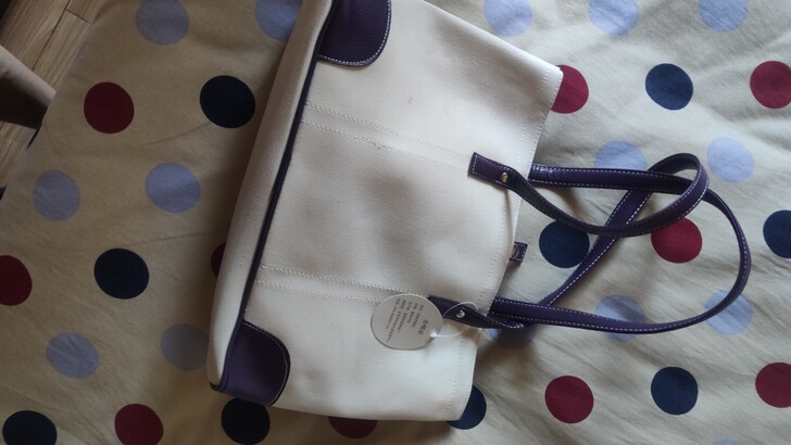 女士布艺加皮拼色背包，全新未使用，品相如图...