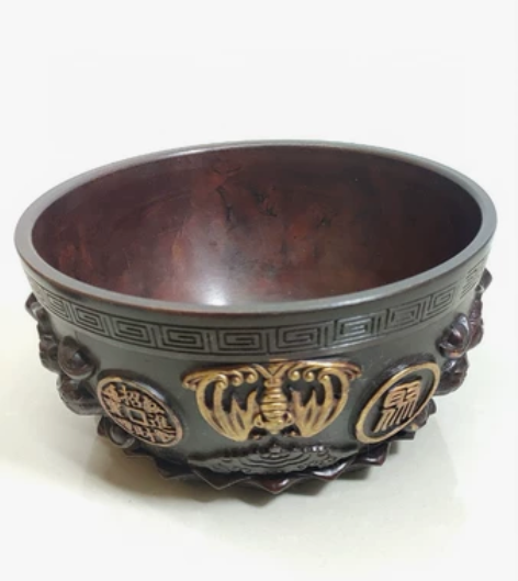 聚宝盆一个 黄铜鎏金复古工艺 纯铜聚宝盆存...