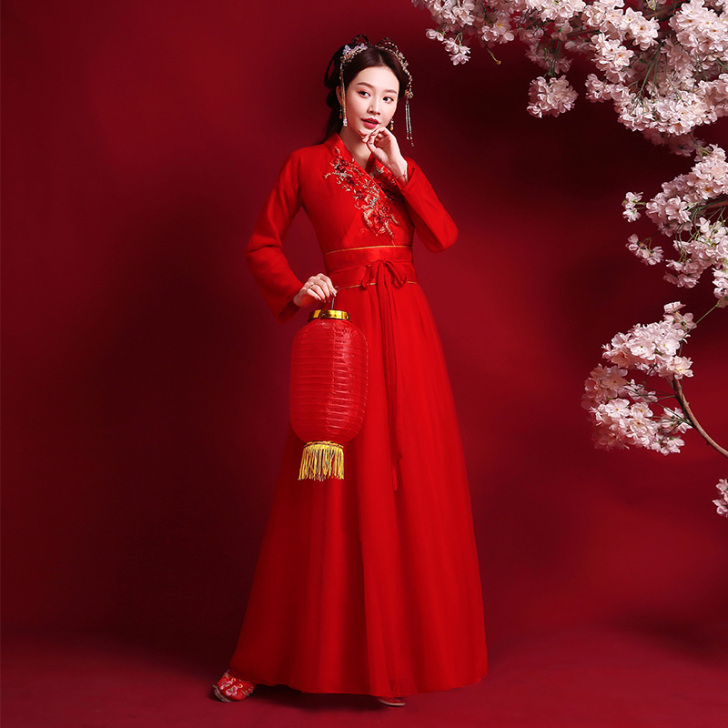 改良汉服女古装中国风夏季仙气古风红色中式合...