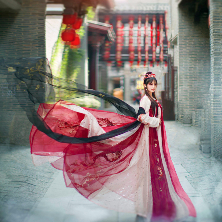 龙母汉服女襦裙摆广袖中国风学生古装夏超仙原...