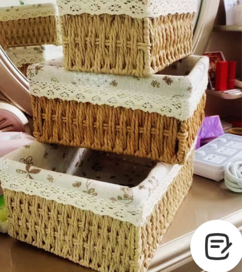 【包邮】收纳筐储物盒桌面收纳篮草编布艺茶几...