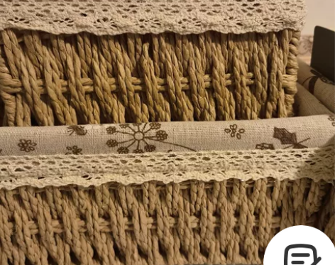 杂物盒编织玩具收纳筐家用藤编布艺桌面茶几杂...