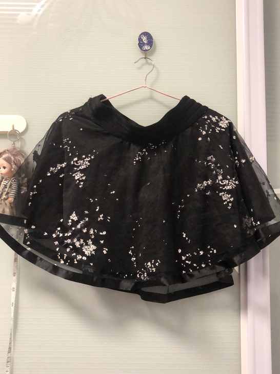 黑色印花欧根纱半身裙 a字裙