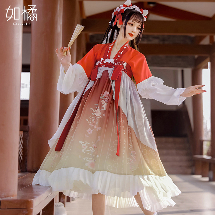 汉服女中国风原创改良版连衣裙齐胸汉元素古装...