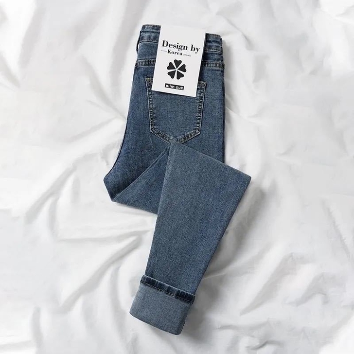 牛仔裤女高腰紧身小脚春秋款牛仔裤女高腰显瘦...