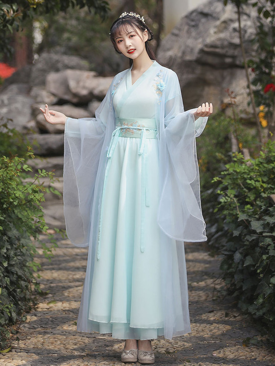 【风尚价】汉服女夏中国风原创正品蓝色广袖流...